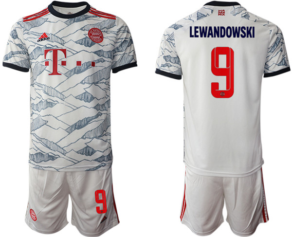 Men's FC Bayern München #9 Robert Lewandowski White Away Soccer Jersey Suit